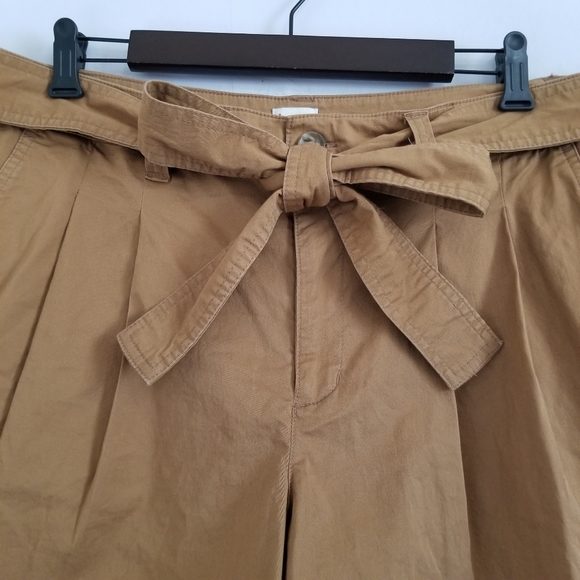 NWT A New Day Mustard Brown Khaki High Rise Pleat Front Tie Waist Shorts Size 16 - Picture 5 of 10